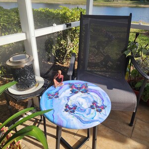 Hand-Painted Butterfly Pine Wood Table, Resin Epoxy Finish Side Table image 10