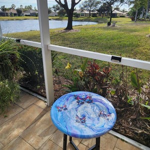 Hand-Painted Butterfly Pine Wood Table, Resin Epoxy Finish Side Table image 7