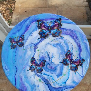 Hand-Painted Butterfly Pine Wood Table, Resin Epoxy Finish Side Table image 9
