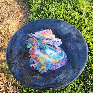 Mystical Dragon Side Table: Acrylic Painted Pine, Resin Finish, Patio Table, Gift