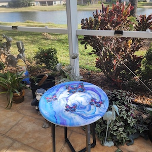 Hand-Painted Butterfly Pine Wood Table, Resin Epoxy Finish Side Table image 11