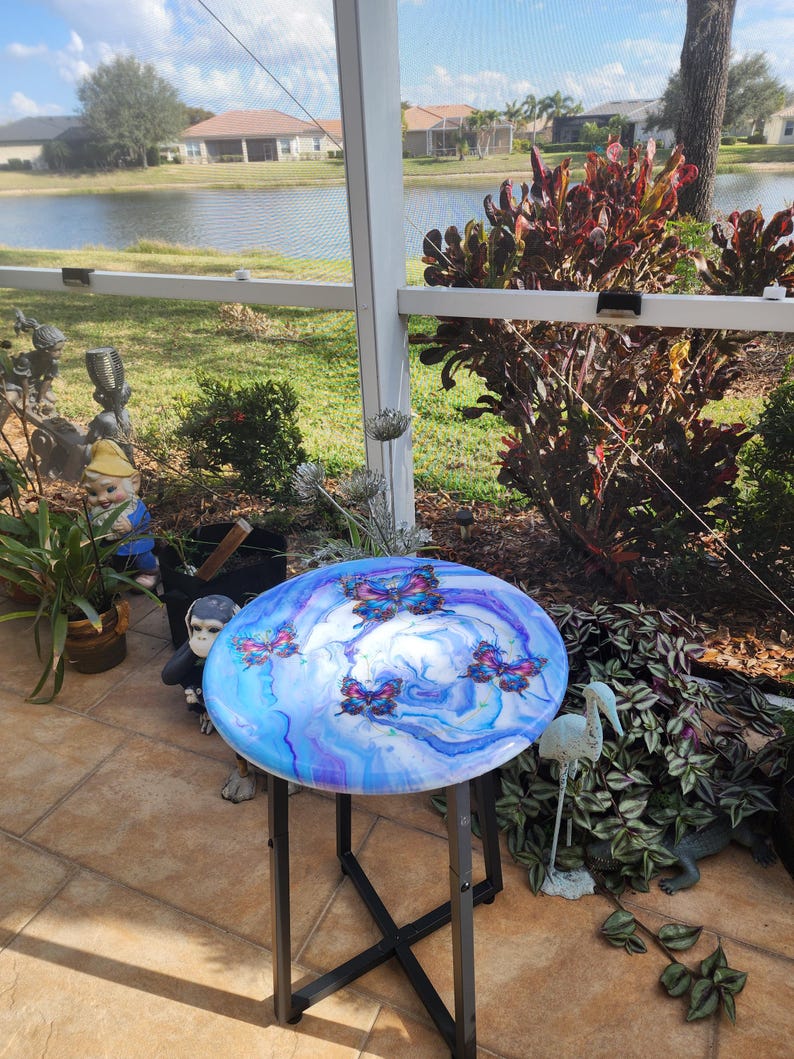 Hand-Painted Butterfly Pine Wood Table, Resin Epoxy Finish Side Table image 11