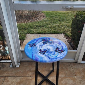 Hand-Painted Butterfly Pine Wood Table, Resin Epoxy Finish Side Table image 12