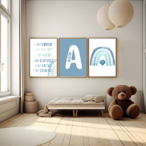 Impresión de afirmación para niños Conjunto de 3 impresiones A4 A3 Impresión digital Dormitorio Sala de juegos Guardería Cool Rainbow Blue temática