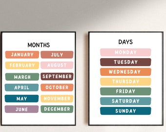 Days of the Week and Months of the Year Educational Childrens Poster ...