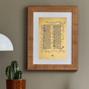 Hand drawn medieval illuminated manuscript - Art print - A4 size - Wall decoration - Medieval Manuscript Gift - Manuscript Art Medieval