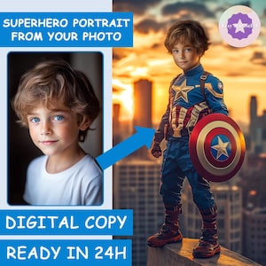 Regalo di Capitan America Marvel, regalo di compleanno per figlio, foto in ritratto, ritratto personalizzato su tela, ritratto di supereroe per bambini, regalo di compleanno