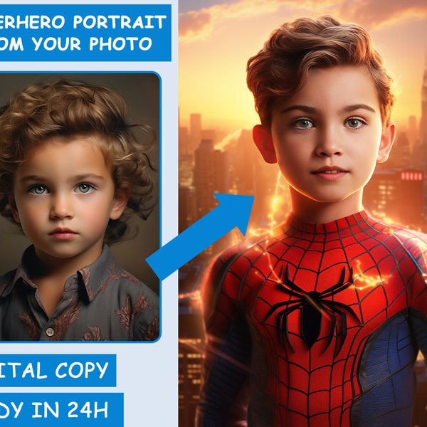 Regalo de cumpleaños superhéroe niño Spiderman retrato de foto novio cumpleaños retrato personalizado hija hijo lienzo retrato regalo