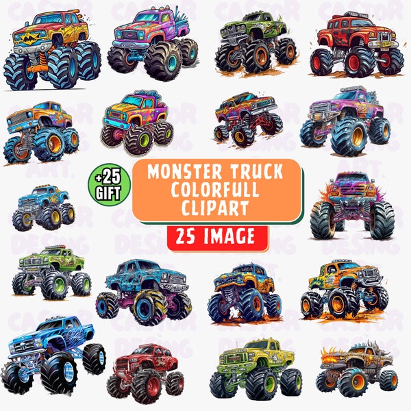 Monster Truck Watercolor, Monster Truck Clipart, Monster Truck PNG, Monster Truck wall art, Monster truck Watercolor Clipart