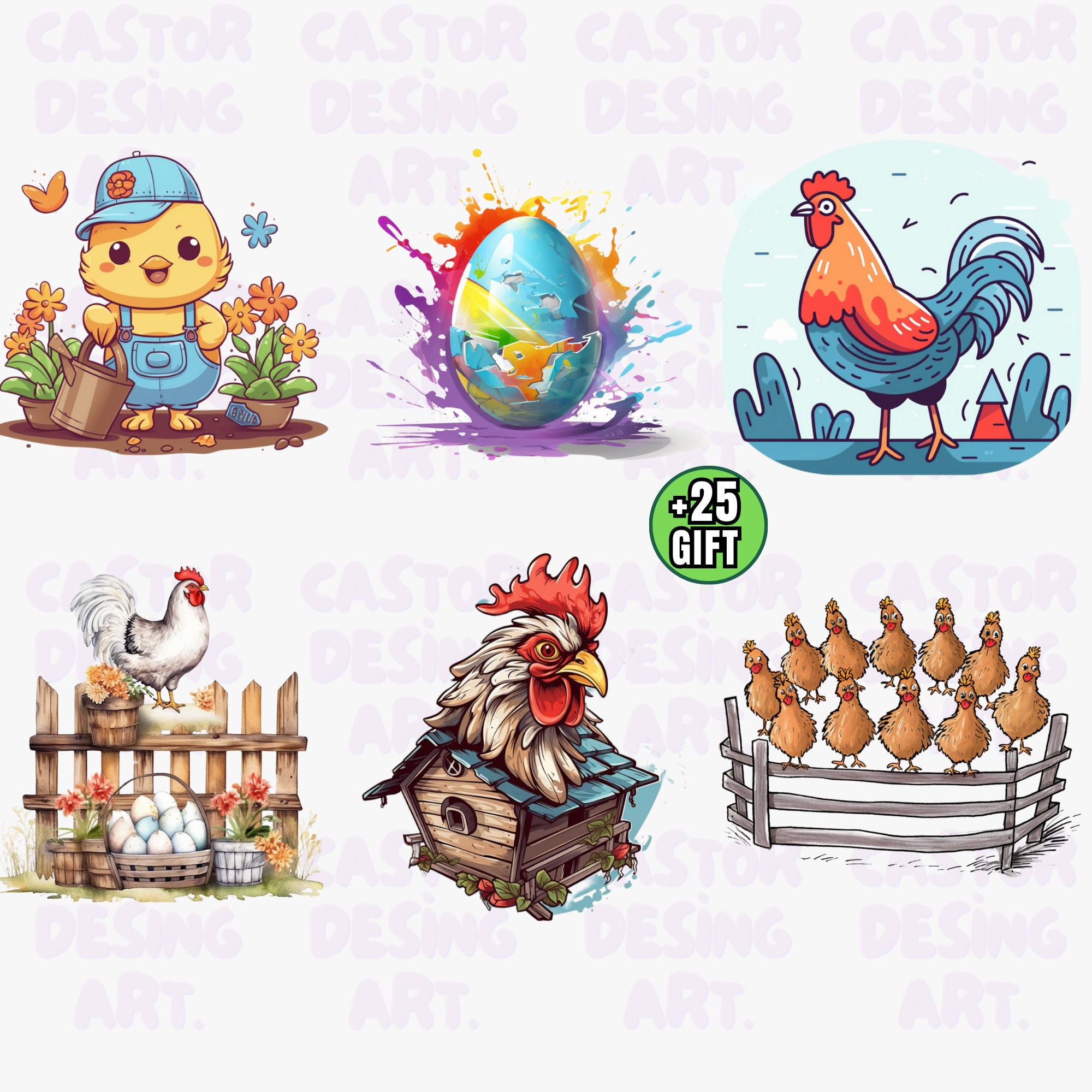 Chicken Cute Clipart Watercolor Chicken PNG Baby Animals - Etsy