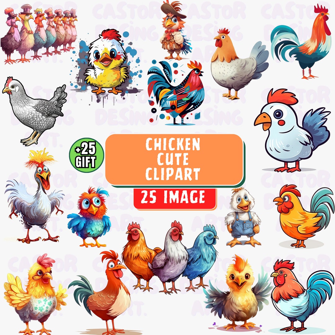 Chickens Watercolor Clipart Bundle, Farm Animal Images, Cute Chicken ...