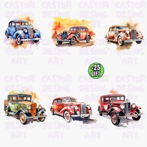 Vintage Cars Clipart Printable Illustration, Antique Old Rusty Cars ...