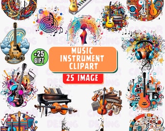 Musical Instruments Music Watercolor Clipart, musical instruments, piano clipart, fantasy clipart, music png, music stickers, floral guitar