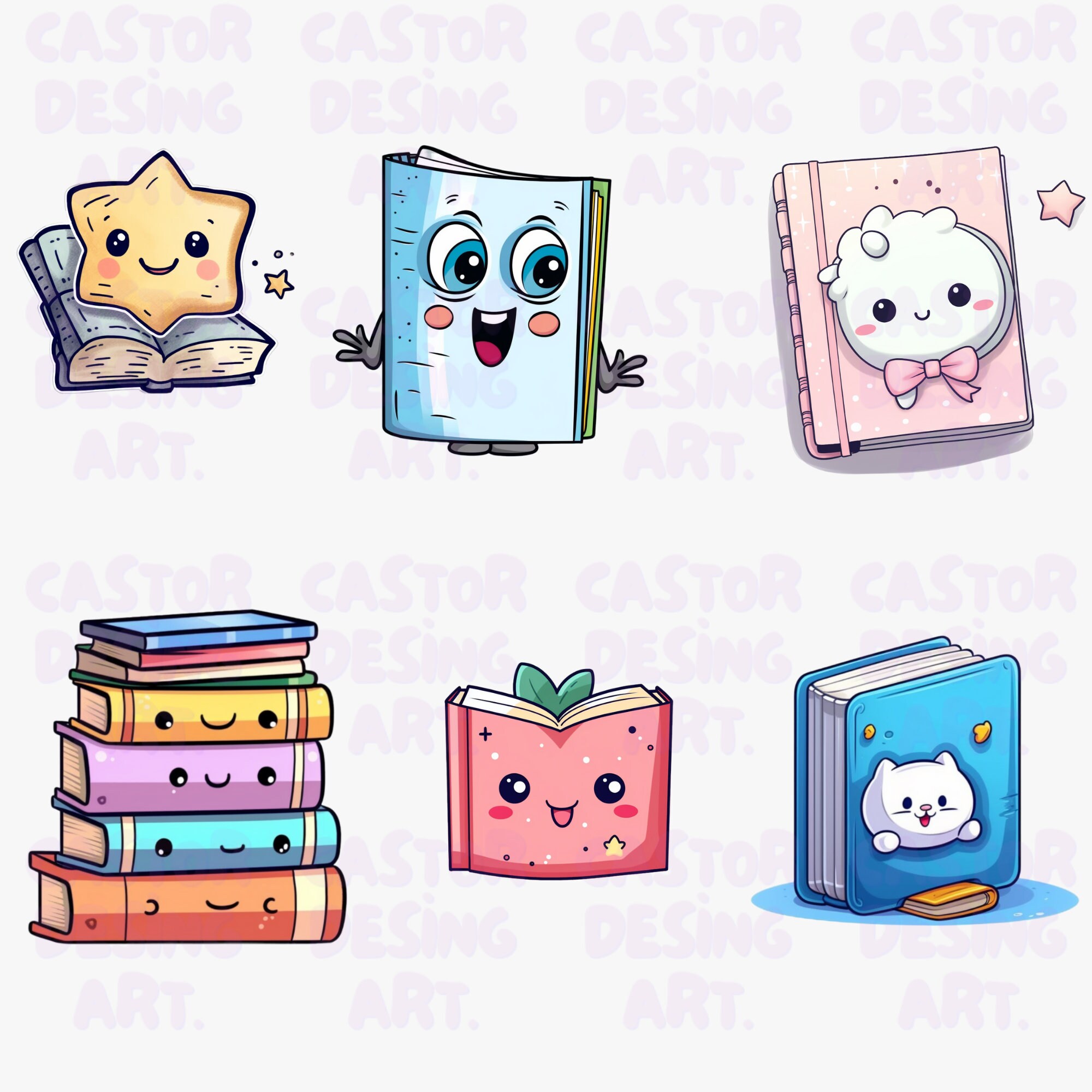 Kawaii Books Clipart, Cute Cartoon School Books Clip Art, Kawaii Book ...