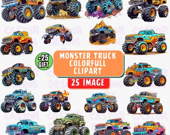 Monster Trucks bundle, Monster Truck Clipart, Monster Truck designs, Monster Truck Watercolor Clipart Set, Monster Trucks Watercolour Pack