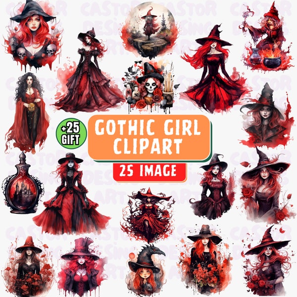 Gothic Girls Clipart, Goth Girl Clipart, Goth Clipart, Gothic Clipart, Diva Glamour, Junk Journal Pages, Transparent Png, Instant Download