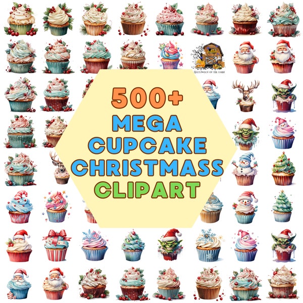 Watercolor Christmas Cupcake Clipart, Cupcake Clipart, Christmas Treats Clipart, Dessert Clipart, Christmas Cupcakes, Christmas graphics