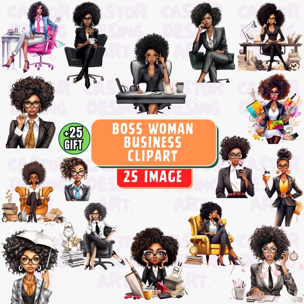 Fashion Girl Clipart, Lady Boss Clipart, Business Woman Clipart, Beauty clipart PNG, Girl Boss Clipart, Fashion Clipart, Black Boss Clipart