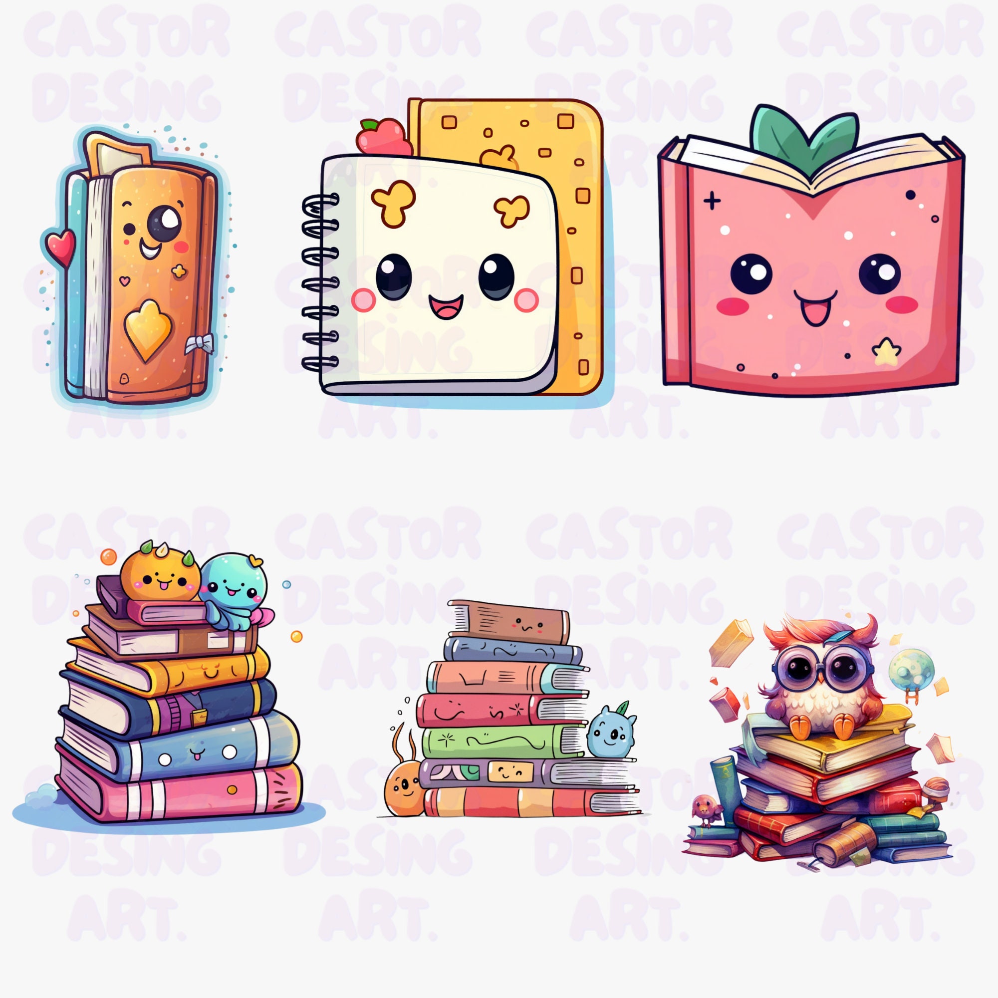 Kawaii Books Clipart, Cute Cartoon School Books Clip Art, Kawaii Book ...
