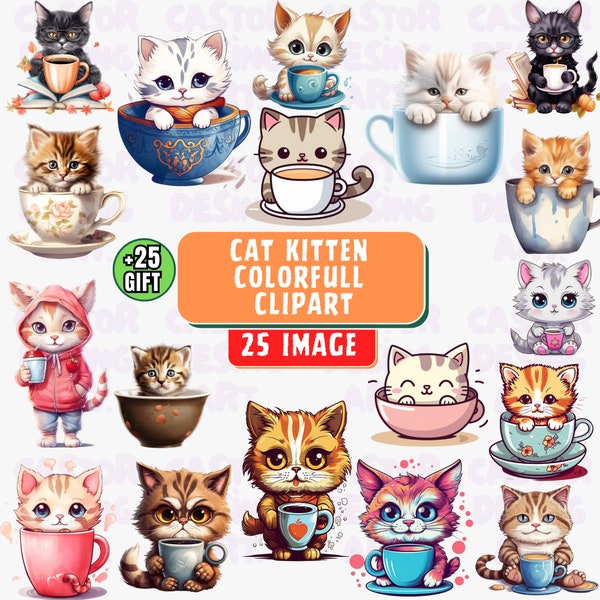 Cat Kitten Colorful Clipart, kitten cats clipart vector graphic, kitty clipart digital clipart, pets clipart, kitten clipart, fantasy kitten