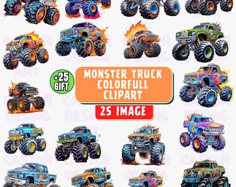 Monster Truck Sublimation, Clipart Monster Truck Watercolor, Monster Trucks bundle, Monster Truck Clipart, Monster Truck designs