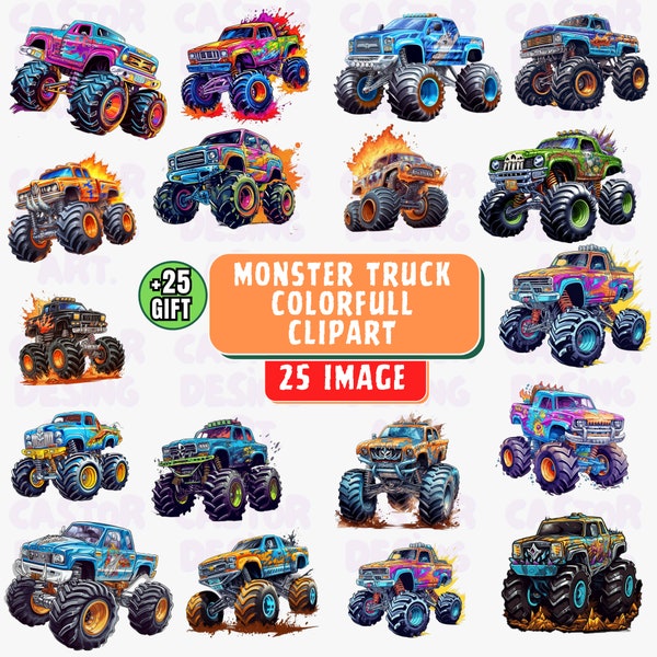 Monster Truck Sublimation, Clipart Monster Truck Watercolor, Monster Trucks bundle, Monster Truck Clipart, Monster Truck designs