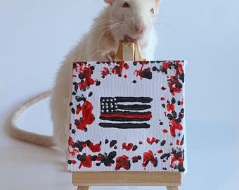 Thin Red Line Flag Rat Painting Rat Art Firefighter Gift Rat Painting Rat Paw Art Rat Fingerpaint Cute Rat Gifts Red Black Art Handmade Art