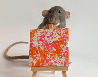 Dipinto personalizzato di ratto in miniatura 3"x3" con cavalletto
