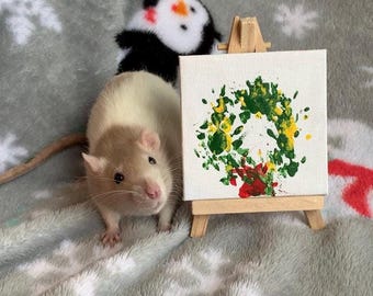 Pittura di ratti per le vacanze, pittura di ratti domestici, pittura di ratti domestici, ratti che possono dipingere l'albero di Natale, pittura di ratti con zampe di ratto, pittura di ratti domestici