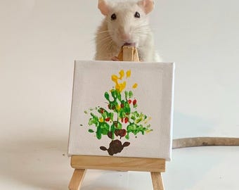 Dipinto di ratto sull'albero di Natale, dipinto di ratto domestico, dipinti di ratto domestico, arte con impronte di zampa di ratto, dipinto di zampa di ratto, arte di ratto, regalo di ratto domestico, incredibile