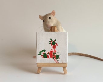 Christmas Rat Painting 3”x3”