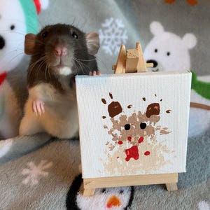 Christmas Pet Rat Painting Pet Rat Finger Painting Rat Paw Painting Rat on Board Rat Painting Original Rats That Paint Animal Art