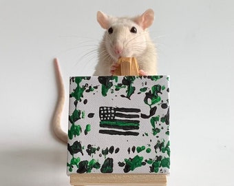 Thin Green Line Flag Military Gifts Veteran Gifts Rat Painting Rat Paintings Rat Art Rat Paw Art Fourth of July Independance Day Veterans