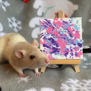 Three Color Miniature Custom Rat Painting 3”x3” With Easel
