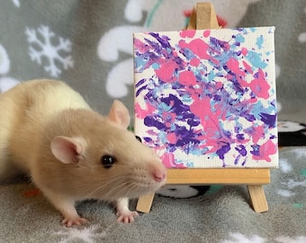Dipinto personalizzato in miniatura a tre colori di un ratto 3"x3" con cavalletto