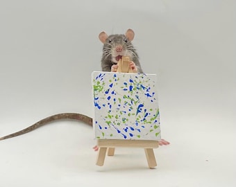 Custom Miniature Rat Painting 3”x3” With Easel