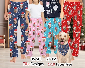 Pantalones de pijama personalizados para adultos y niños, pantalones de pijama con cara de perro personalizada, pantalones de pijama con foto personalizada, pantalones de pijama para mascotas, pantalones de pijama para perros