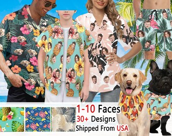 Custom Hawaiian Shirt with Face, Personalized Hawaiian shirt for Men Women Kid Dog, Flower Hawaiian Shirt, Father's Day Gift for Dad Husband