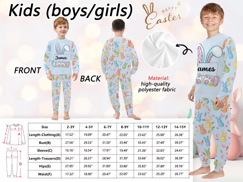 Personalized Easter Bunny Pajamas Set - Custom Name Matching Family Pjs for Boys, Girls, Men & Women, 2026 Spring Sleepwear bild 4
