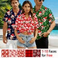 Personalized Face Christmas Hawaiian Shirt, Custom Hawaiian Shirt for Women Men, Hibicus Flower Shirt, Christmas Vacation Gift