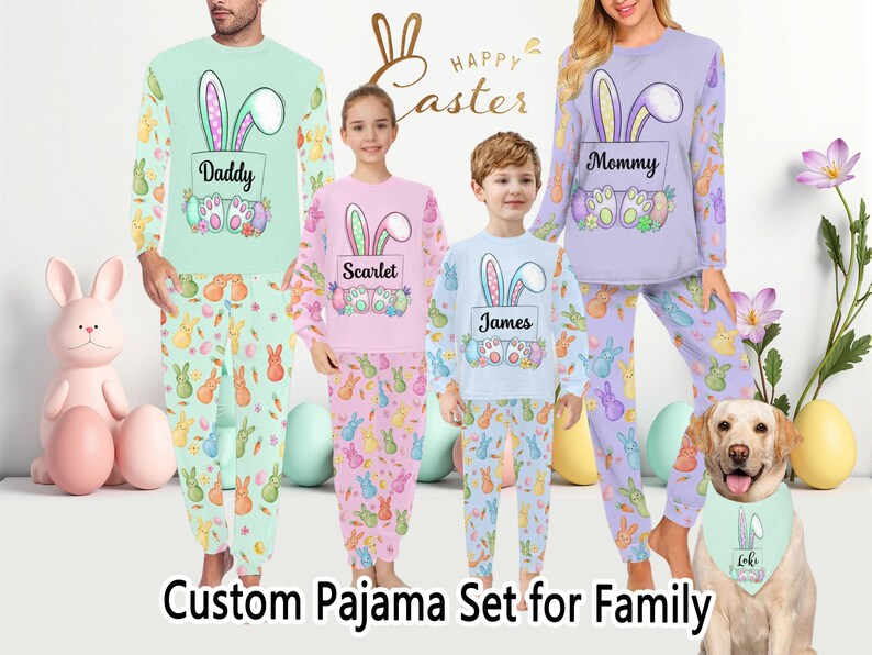 Personalized Easter Bunny Pajamas Set - Custom Name Matching Family Pjs for Boys, Girls, Men & Women, 2026 Spring Sleepwear bild 2