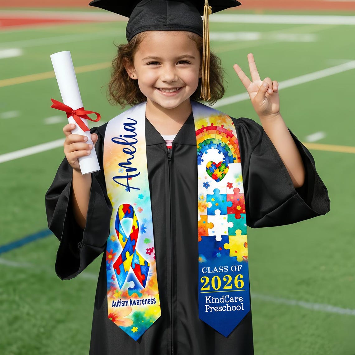 Custom Autism Theme Graduation Stole for Kids or Adults, Custom Name ...