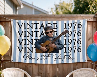 Custom 50th Birthday Banner, Personalized Photo Backdrop Tapestry, Custom Birthday Party Decor