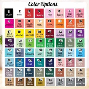 May include: A color chart with 64 color options, each labeled with a number and a color name. Colors range from black and white to various shades of pink, blue, green, and brown. The text "Color Options" is at the top.