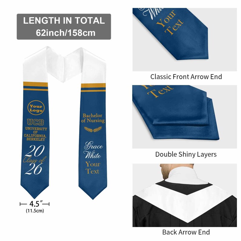 Custom Graduation Stole With Your School Colors, Personalized Class of ...