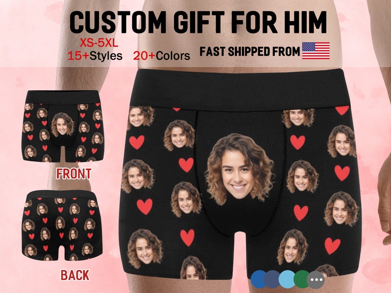 Custom Face Boxers for Men, Personalized Photo Underwear, Face Boxer Briefs, Christmas Valentine Day Gifts for Him Dad Boyfriend Husband image 1