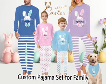 Personalized Easter Bunny Family Pajamas Set - Custom Name Matching PJs for Boys, Girls, Men Women, Easter Party Gift, Spring Pajamas Set