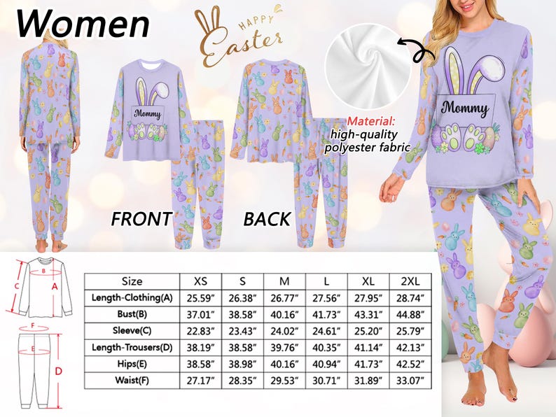 Personalized Easter Bunny Pajamas Set - Custom Name Matching Family Pjs for Boys, Girls, Men & Women, 2026 Spring Sleepwear bild 5