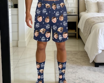 Best Dad Ever Custom Pajama Shorts with Faces, Personalized Photo Sleep Shorts, Father's Day Gift for Dad Husband