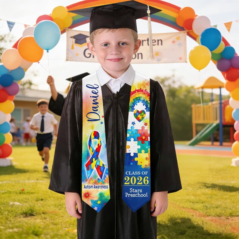 Custom Autism Theme Graduation Stole for Kids or Adults, Custom Name ...
